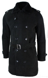 Vīriešu Sherling aitas ādas mētelis, melni pelēks, divrindu, ar jostu, 3/4