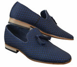 Vīriešu uzvelkamie, pušķu formas braukšanas apavi, eleganti, ikdienas, retro stila, tumši zili, melni, ar ādas oderi.