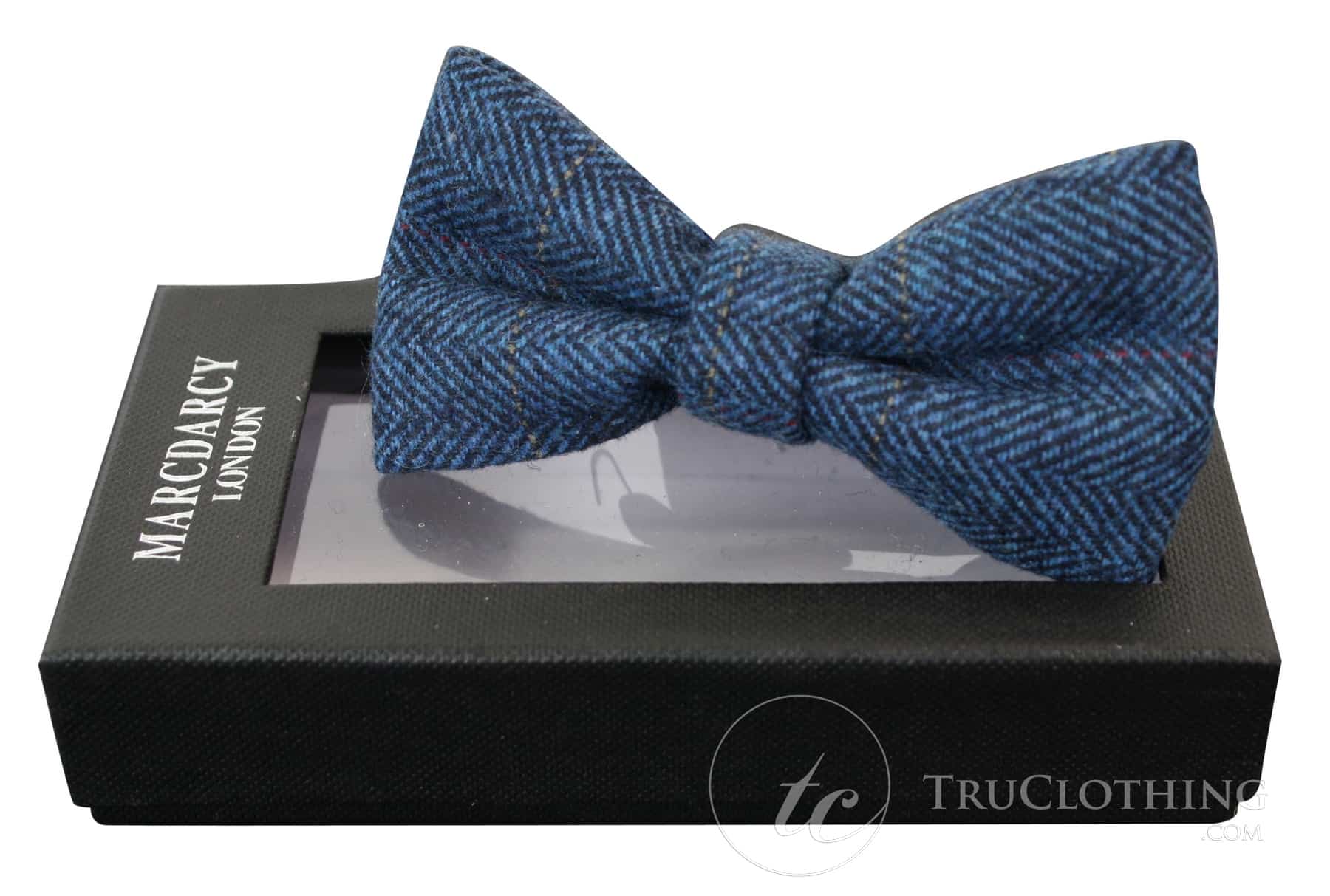 Vīriešu tvīda tauriņi ar "siļķes kaula" rakstu, teksturēti Marc Darcy tauriņi ar Vintage Retro Deon Blue rakstu