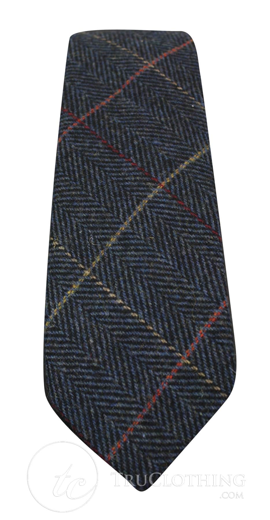 Vīriešu tvīda kaklasaites ar "siļķu kaula" rakstu, teksturētas Marc Darcy kaklasaites, klasiskas, vintage, retro, Eton, tumši zilas