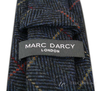 Vīriešu tvīda kaklasaites ar "siļķu kaula" rakstu, teksturētas Marc Darcy kaklasaites, klasiskas, vintage, retro, Eton, tumši zilas