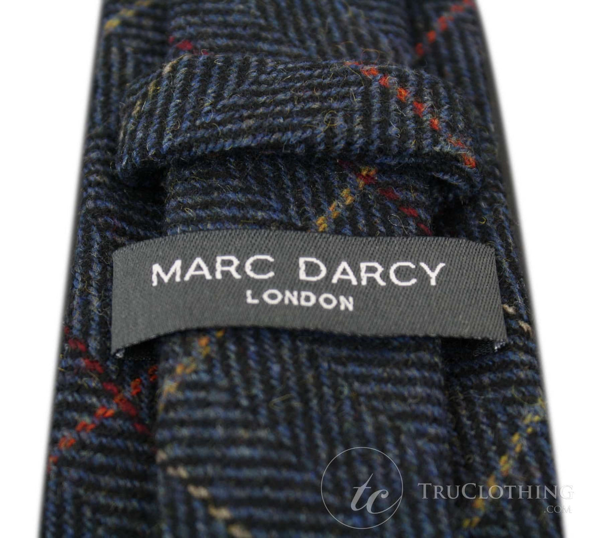 Vīriešu tvīda kaklasaites ar "siļķu kaula" rakstu, teksturētas Marc Darcy kaklasaites, klasiskas, vintage, retro, Eton, tumši zilas