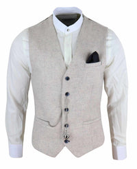 Vīriešu vintage krēmkrāsas veste ar kabatas pulksteni