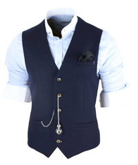 Vīriešu vintage tumši zila veste ar kabatas pulksteni