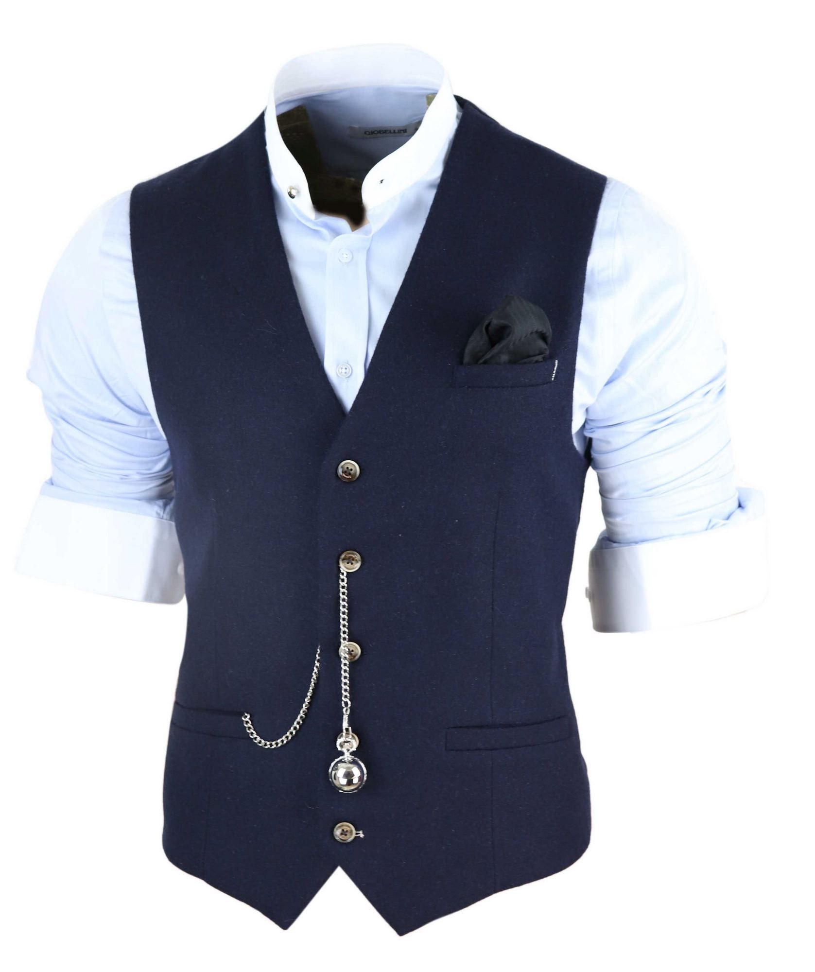 Vīriešu vintage tumši zila veste ar kabatas pulksteni
