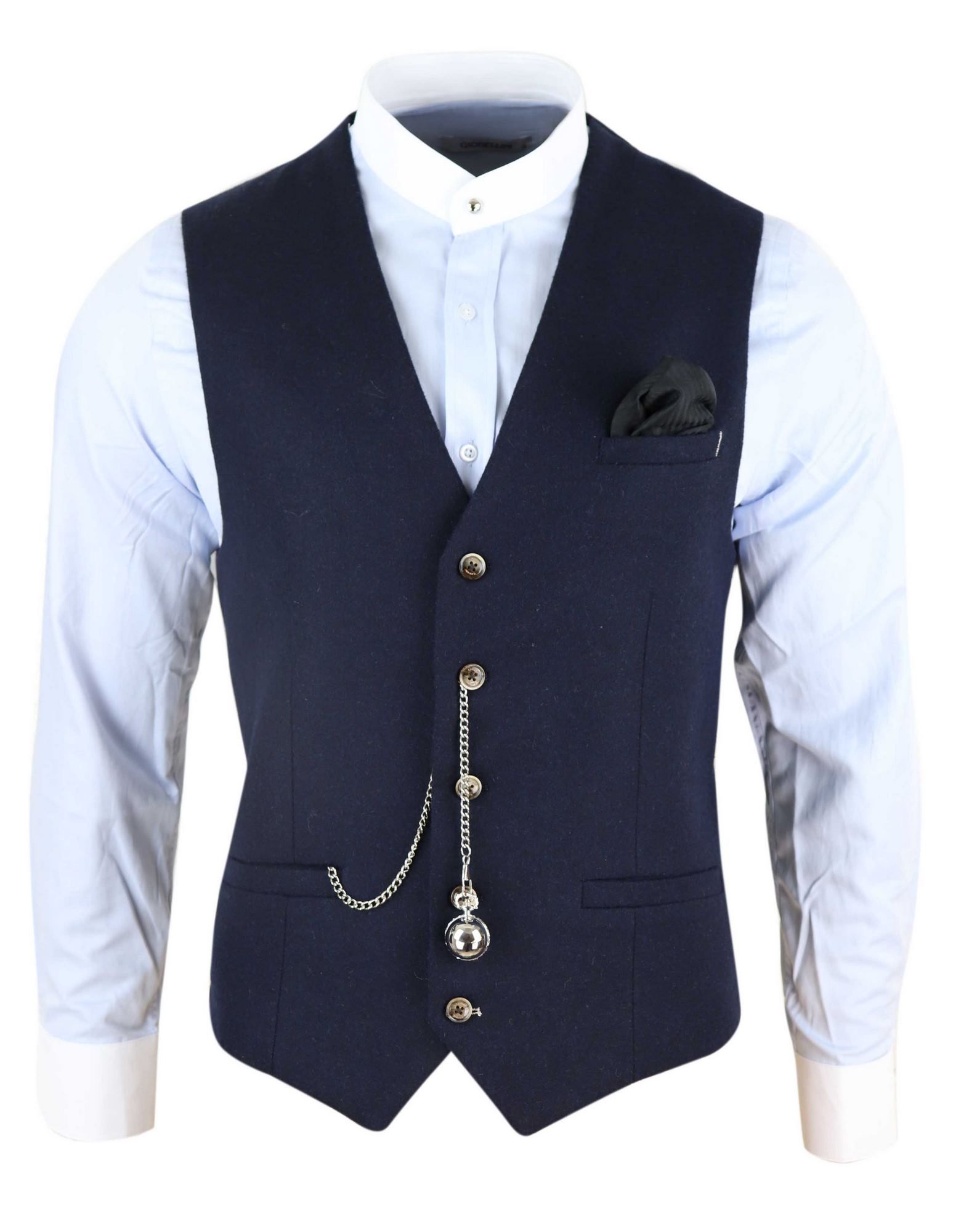 Vīriešu vintage tumši zila veste ar kabatas pulksteni