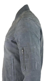 Vīriešu īstas zamšādas bomberjaka no ādas, ikdienas, universitātes, vintage stila, pelēka