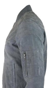 Vīriešu īstas zamšādas bomberjaka no ādas, ikdienas, universitātes, vintage stila, pelēka