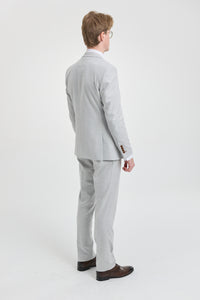 Mark vīriešu pelēks akmens krāsas trīsdaļīgs tvīda rūtainais uzvalks ar brūnu apmali kāzām un izlaidumiem