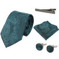 Peisley kaklasaites dāvanu komplekts ar kabatas kvadrātiņiem un ziedu raksta satīna aproču pogām