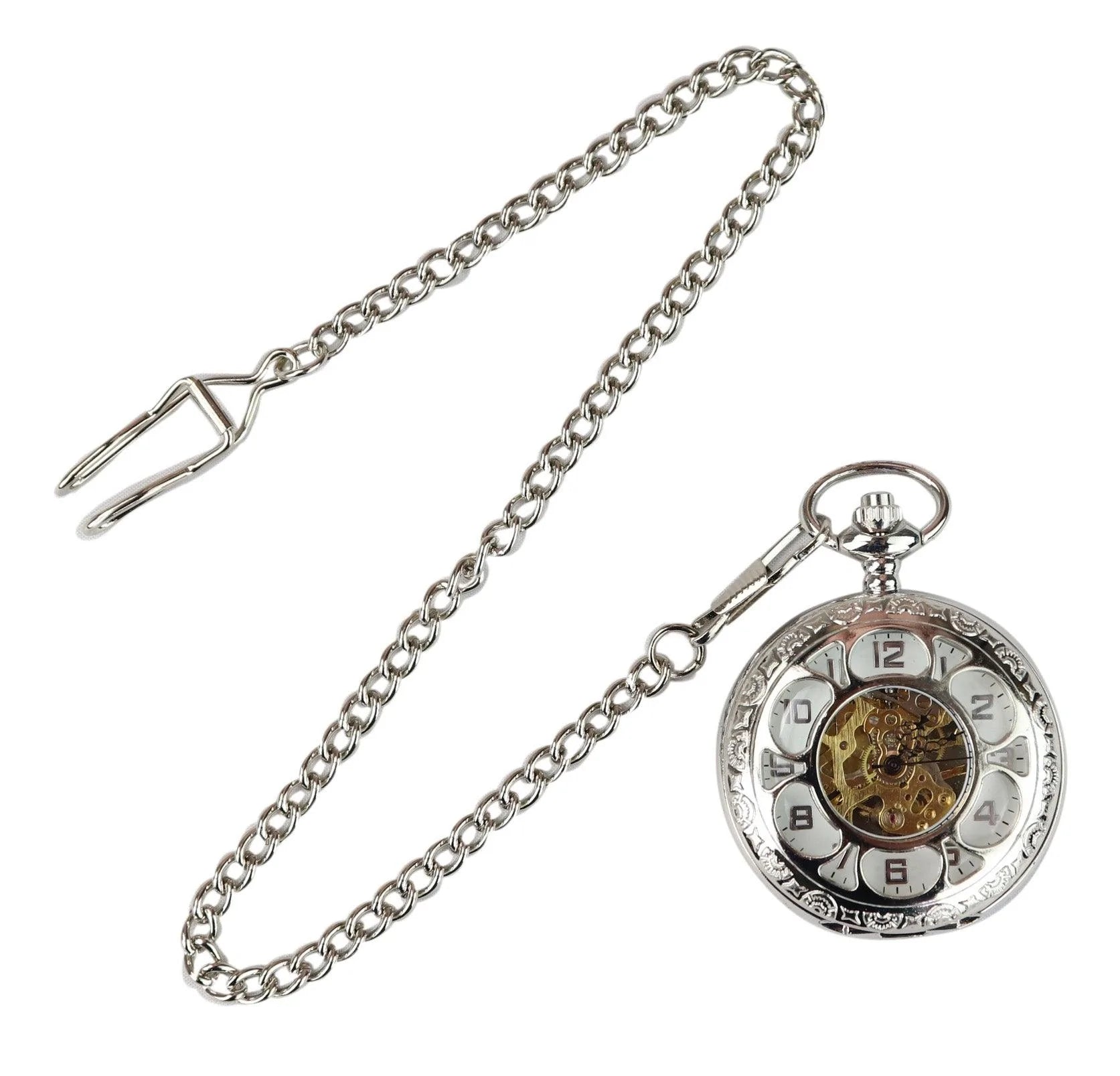 Sudraba krāsas vintage mehāniskais kabatas pulkstenis