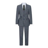 Zēnu trīsdaļīgs uzvalks, tumši zils, tvīda rūtains, vintage, retro, pieguļošs, 1920. gadi