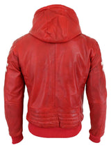 Vīriešu īstas ādas bomberjaka ar kapuci - sarkana