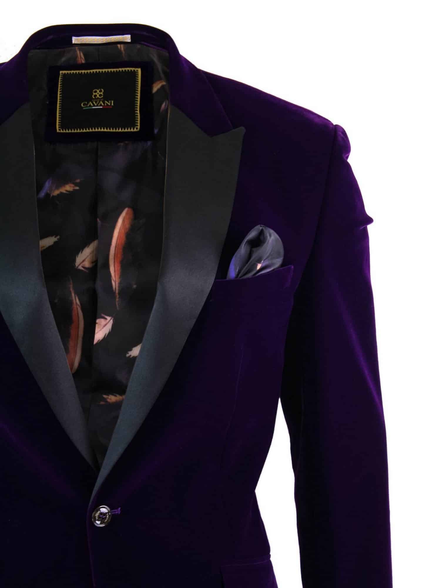 Cavani Rosa - vīriešu mīksta samta melna, tumši zila, vienas pogas smokinga žakete, eleganta, ikdienas piegriezuma - violeta