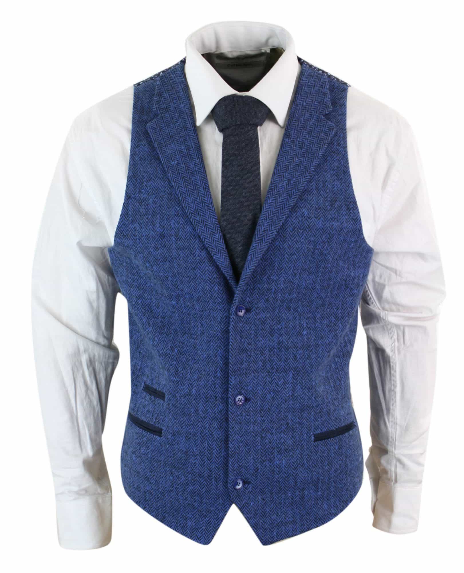 Vīriešu zila tvīda veste ar vilnas apdruku "Siļķu kaula" audums ar Peaky Blinders Vintage Retro