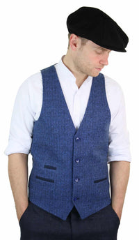 Vīriešu zila tvīda veste ar vilnas apdruku "Siļķu kaula" audums ar Peaky Blinders Vintage Retro