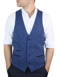 Vīriešu zila tvīda veste ar vilnas apdruku "Siļķu kaula" audums ar Peaky Blinders Vintage Retro