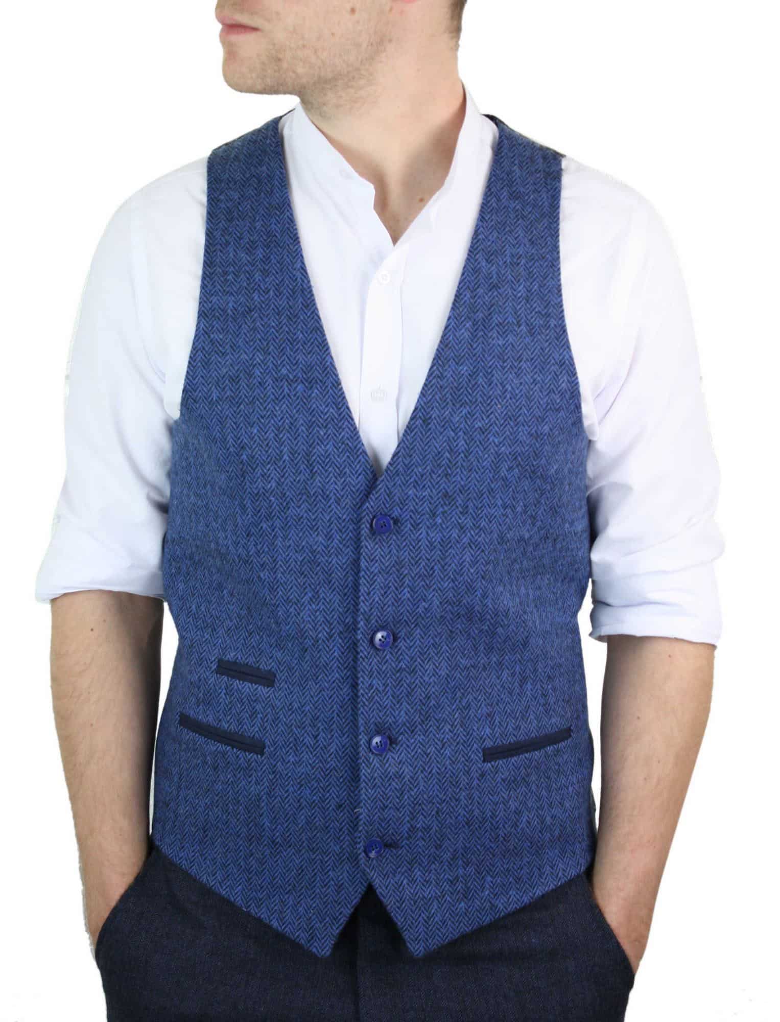 Vīriešu zila tvīda veste ar vilnas apdruku "Siļķu kaula" audums ar Peaky Blinders Vintage Retro
