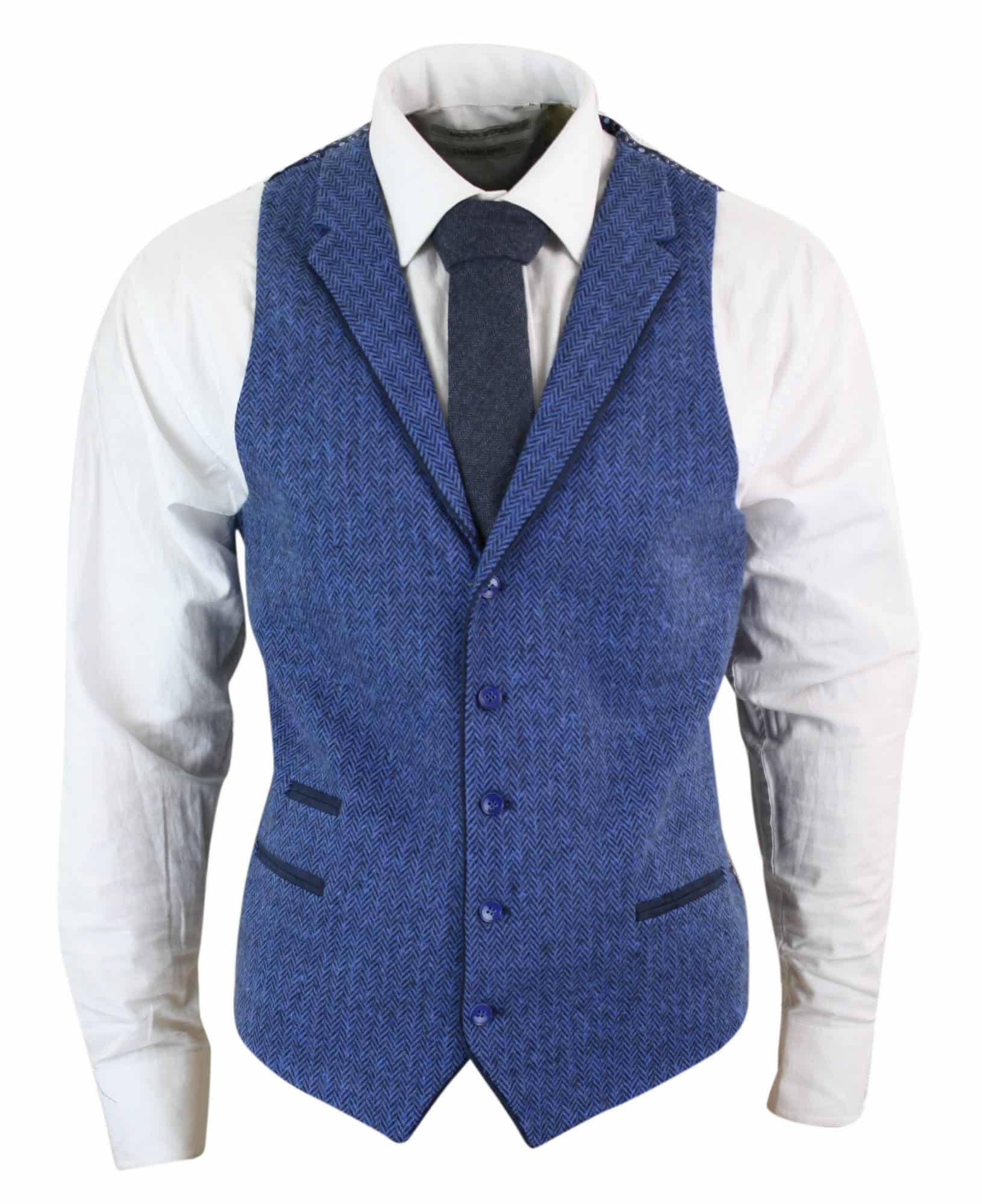 Vīriešu zila tvīda veste ar vilnas apdruku "Siļķu kaula" audums ar Peaky Blinders Vintage Retro