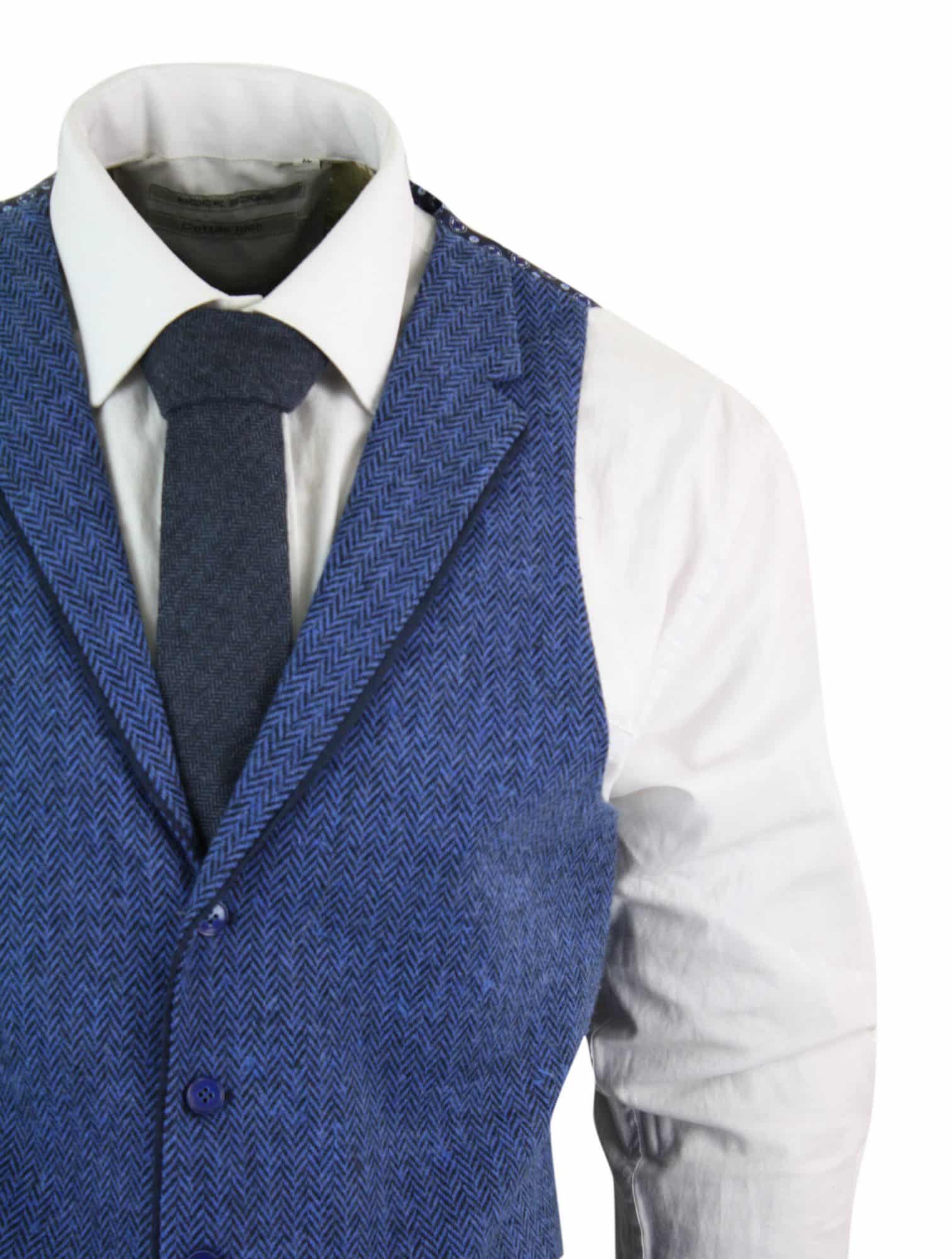 Vīriešu zila tvīda veste ar vilnas apdruku "Siļķu kaula" audums ar Peaky Blinders Vintage Retro