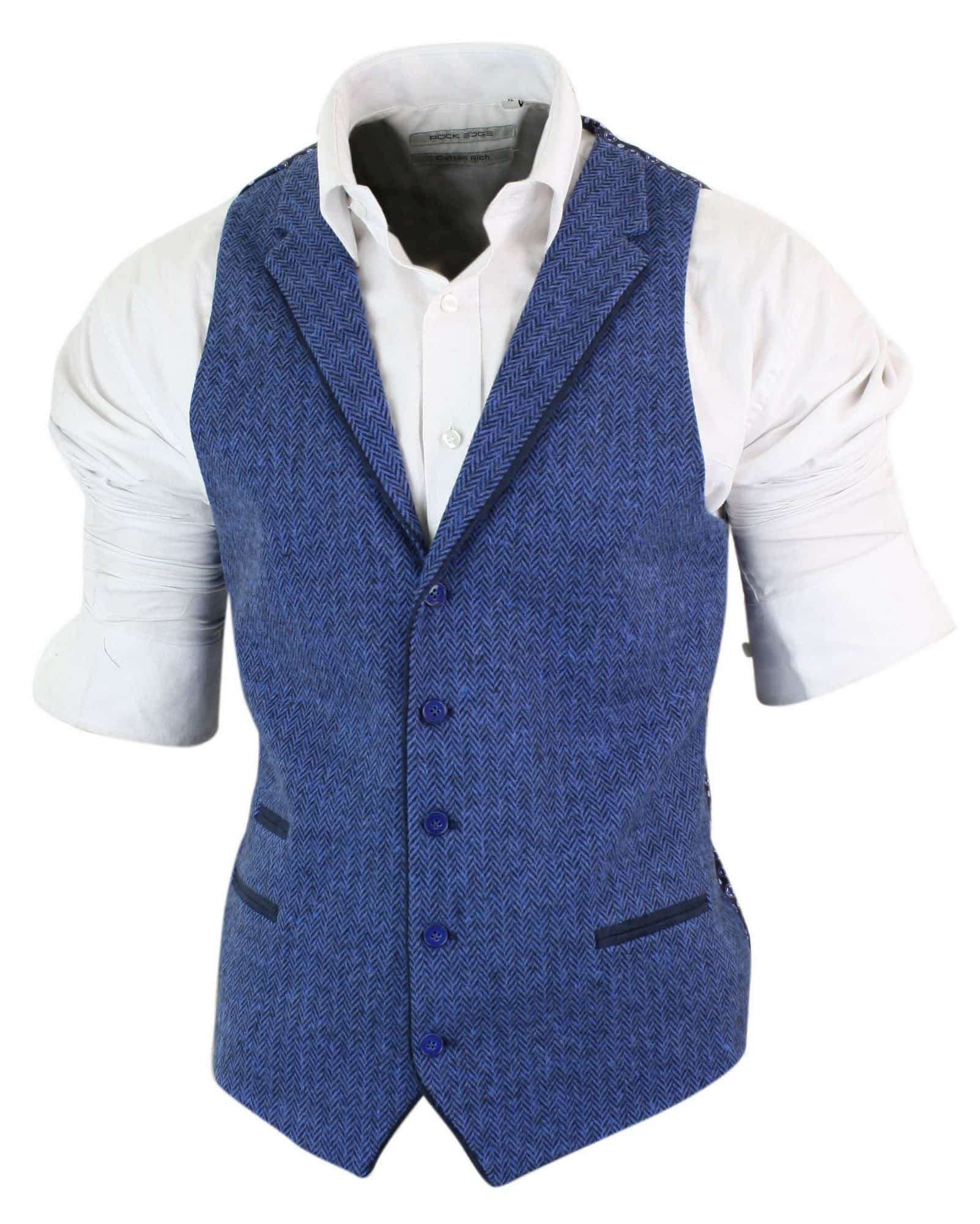 Vīriešu zila tvīda veste ar vilnas apdruku "Siļķu kaula" audums ar Peaky Blinders Vintage Retro