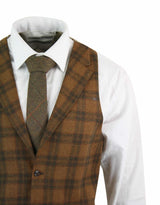 Vīriešu vilnas veste, gaiši brūna, rūtaina tvīda, klasiska, vintage, pieguļoša piegriezuma