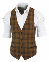 Vīriešu vilnas veste, gaiši brūna, rūtaina tvīda, klasiska, vintage, pieguļoša piegriezuma