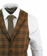 Vīriešu vilnas veste, gaiši brūna, rūtaina tvīda, klasiska, vintage, pieguļoša piegriezuma