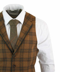 Vīriešu vilnas veste, gaiši brūna, rūtaina tvīda, klasiska, vintage, pieguļoša piegriezuma