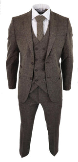 Vīriešu ozolkoka brūns trīsdaļīgs uzvalks ar divrindu vesti