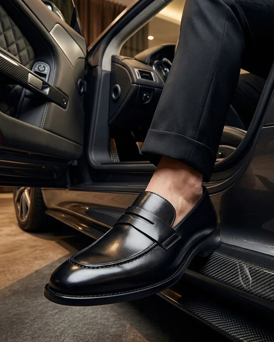 Ted - vīriešu melni klasiski mokasīni ar mākslīgo purngalu, mākslīgā āda, Penny Loafers