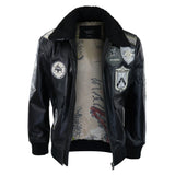 Vīriešu pilnībā melna pelēka Topgun Maverick pilota bomberjaka ar ASV nozīmītēm un melnu kažokādu, kaķis Toms