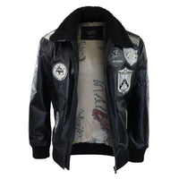 Vīriešu pilnībā melna pelēka Topgun Maverick pilota bomberjaka ar ASV nozīmītēm un melnu kažokādu, kaķis Toms