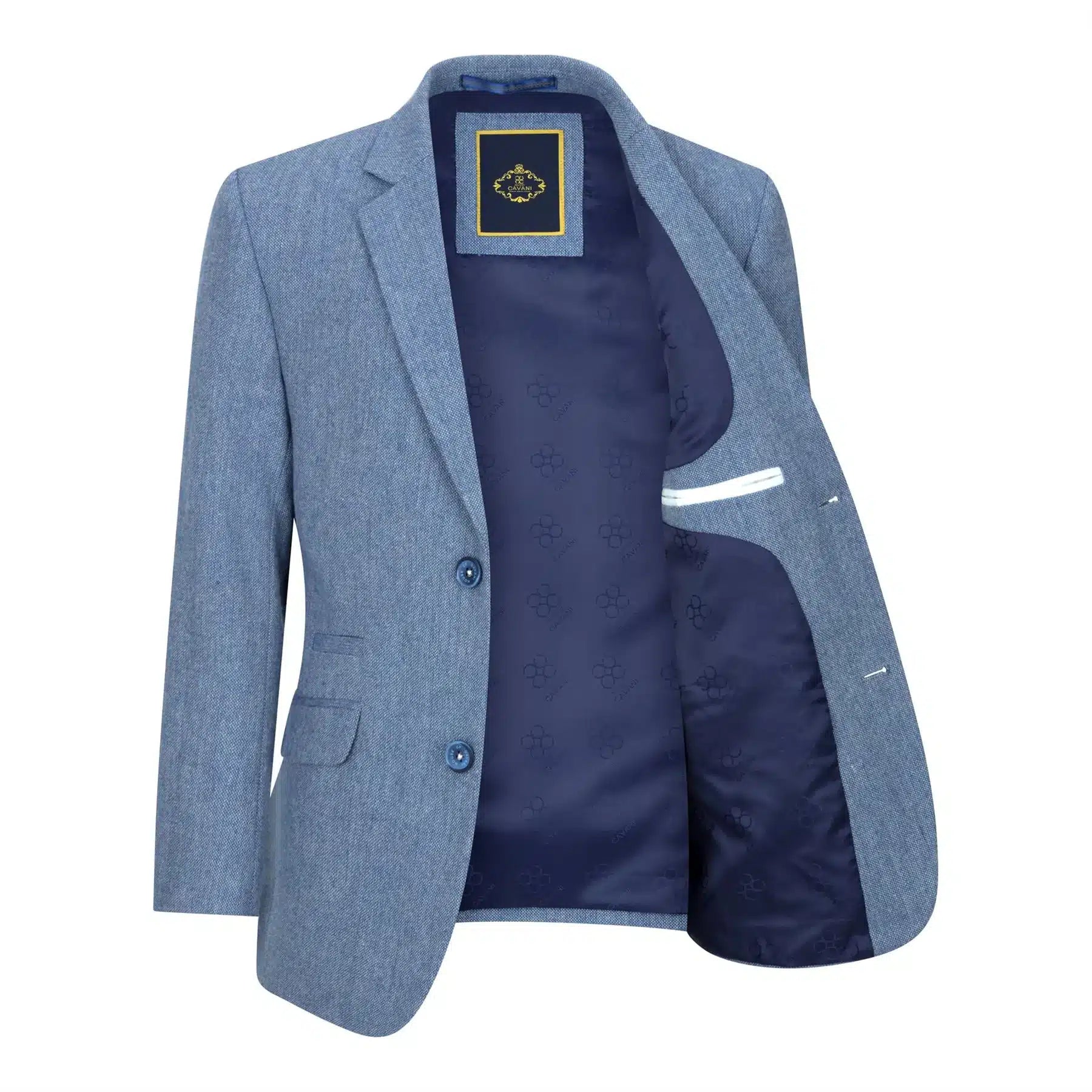 Zēnu trīsdaļīgs vilnas uzvalks, gaiši zils tvīda audums, vintage 1920. gadu klasiska veste ar 4 kabatām