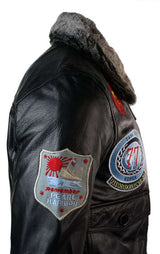 Vīriešu īstas ādas ASV aviatora gaisa spēku pilota lidojošā bomberjaka, melna kažokādas apkakle ar melnu apkakli