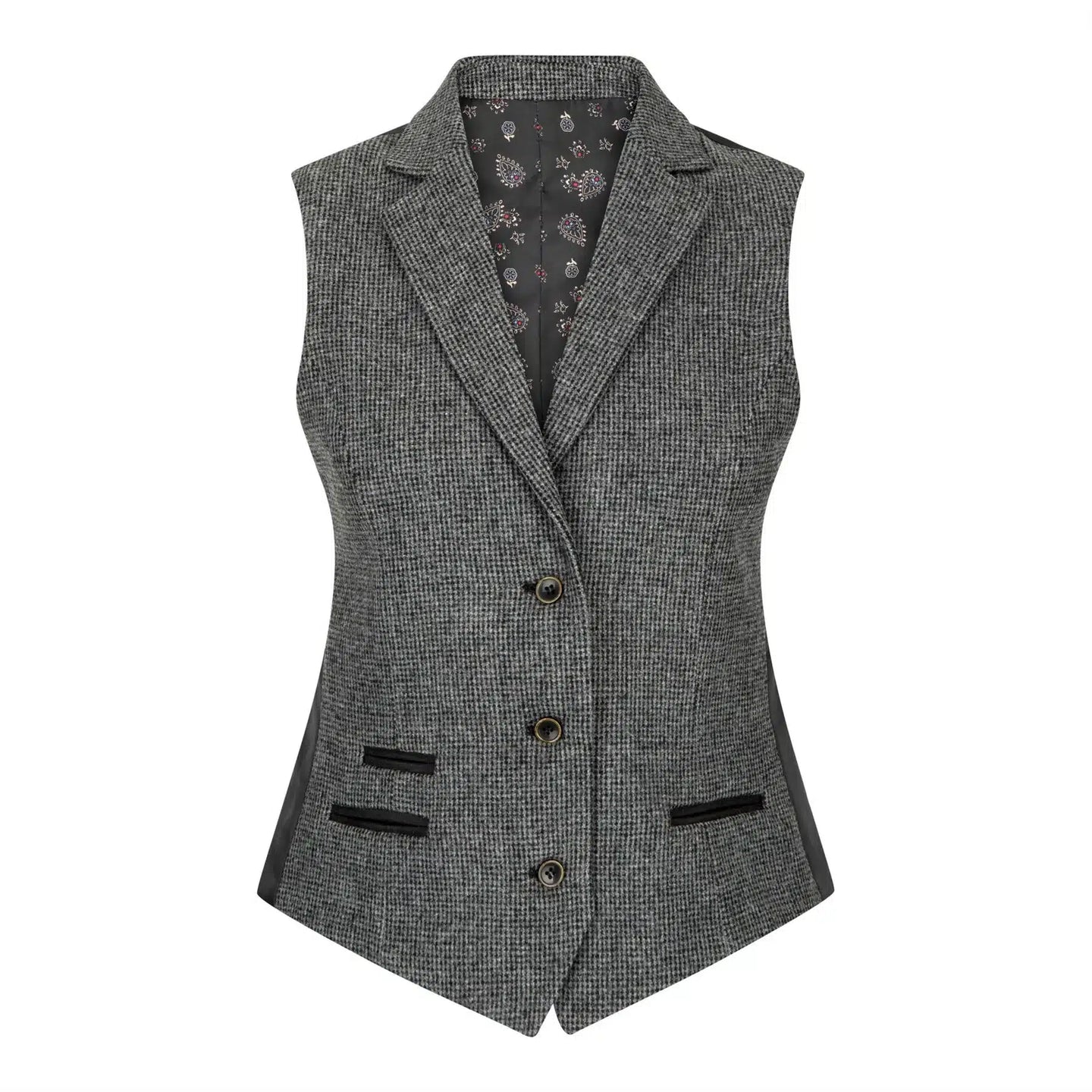 Sieviešu pelēka tvīda veste ar "siļķu kaula" rakstu, 1920. gadu stila, pīķa, pieguļoša piegriezuma, vintage, retro stila