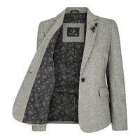 wsn03 - Sieviešu pelēka tvīda žakete ar Elow Patch Peaky 1920s rakstu