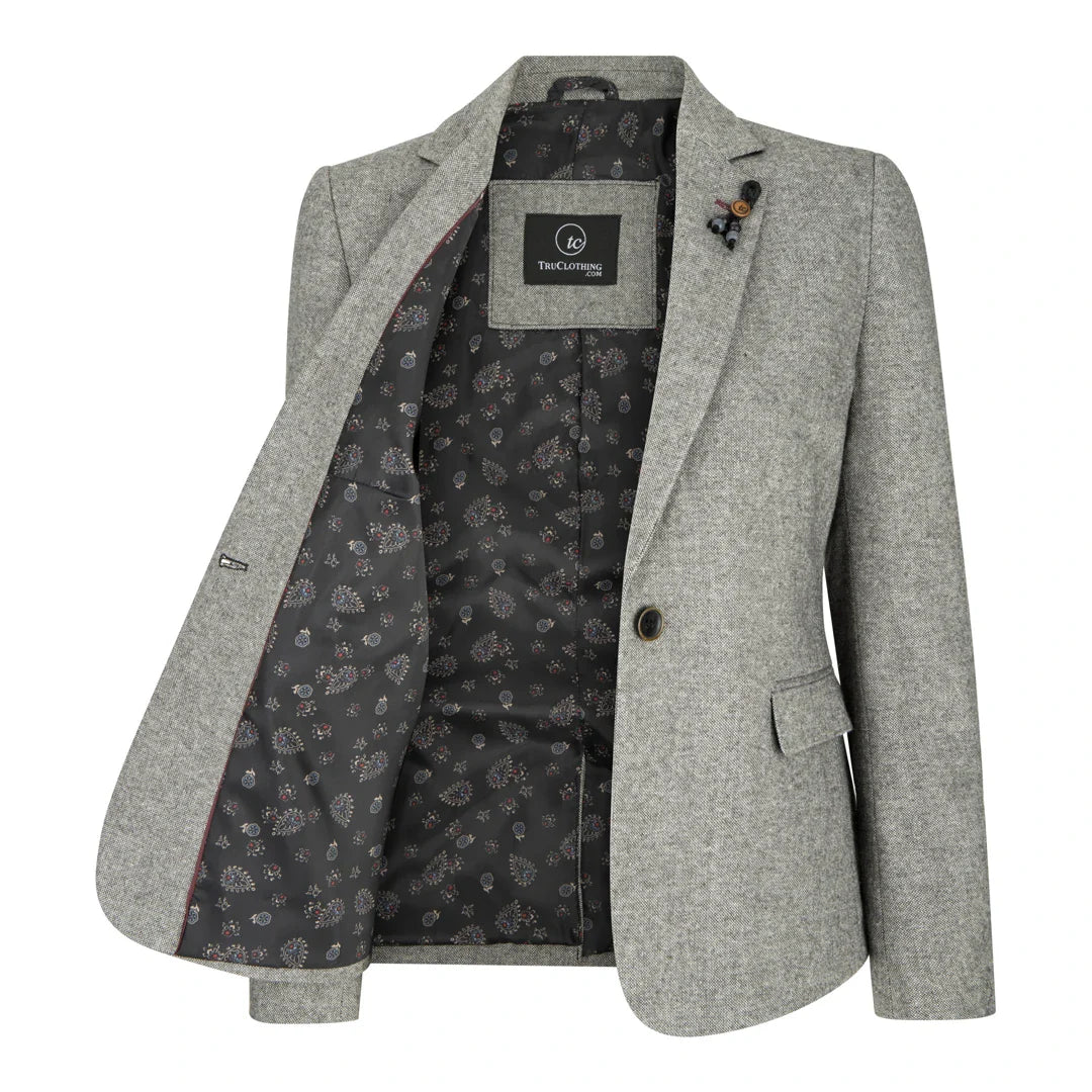 wsn03 - Sieviešu pelēka tvīda žakete ar Elow Patch Peaky 1920s rakstu